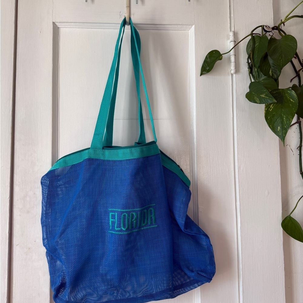 Floral Blue and Green Mesh Tote FLORIDA